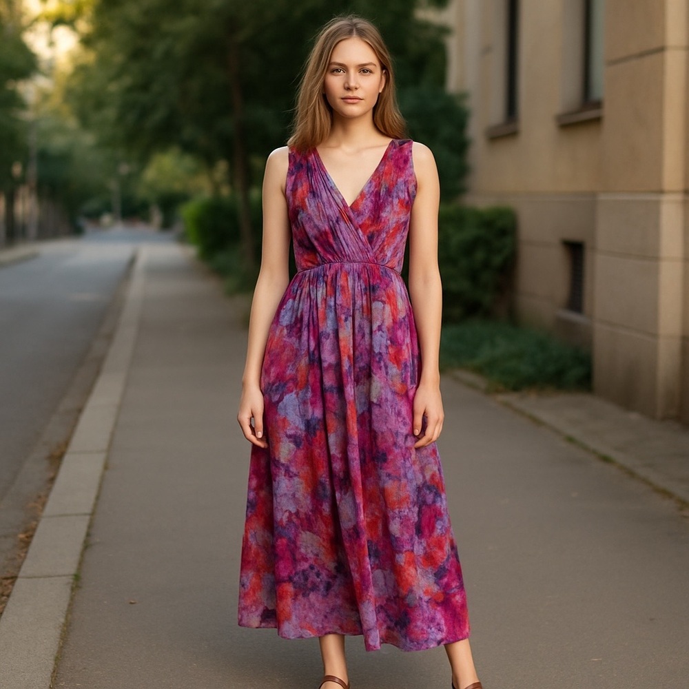 Vivienne Tam silk maxi dress watercolor - Picture 2 of 8
